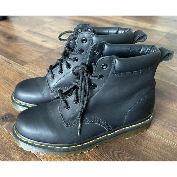 Dr. Martens 11292 Women's Sz 9 Men's Sz 8 Black Leather Lace Up Boots Greasy - Picture 2 of 14